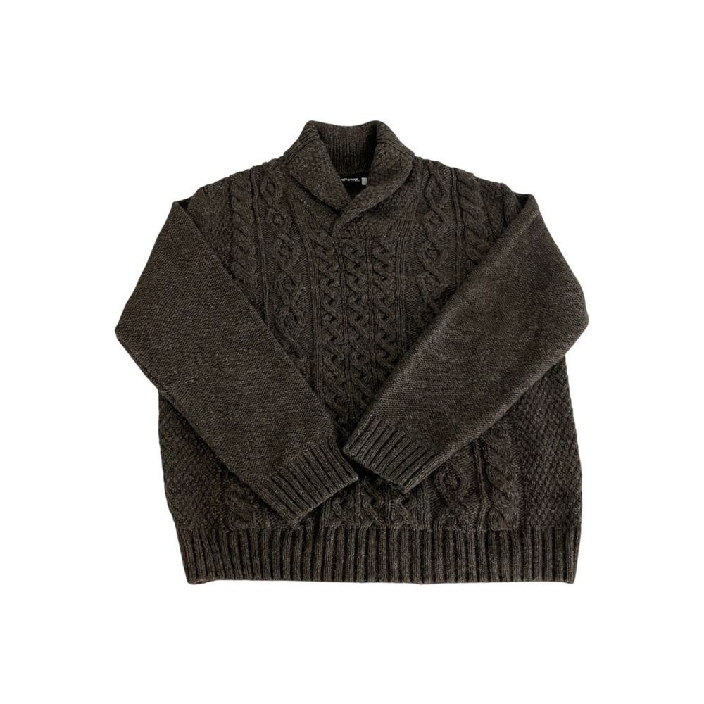 Immagini Shawl Neck Cable Knit Sweater Mens XL Brown Wool Blend Made in Italy